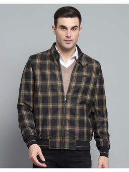 Monte Carlo - Mens Checks Black Mock Neck Full Sleeves Jacket