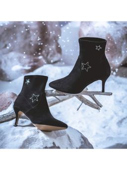 Saint G - Penelope Star Embellished Black Stretch Suede Ankle Boots