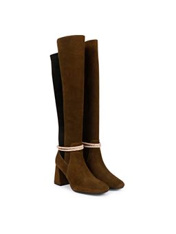 Saint G - Lumina Golden Cord String Olive Leather Knee High Boots