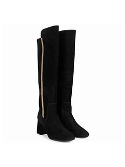 Saint G - Lumina Crystal Rhinestones Black Leather Long Boots