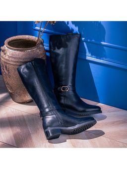 Saint G - Abella Buckle Decorative Black Leather Long Buckle Boots