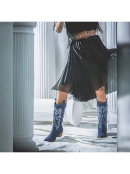 Saint G - Martina Denim Stitched Leather Cowboy Boots