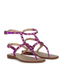 Saint G - Irene Hot Pink Leather Metal Studded Flat Gladiator