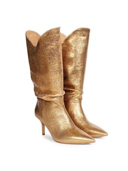 Saint G - Nayeli Gold Metallic Leather calf Length Slouch Boots