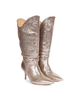 Saint G - Nayeli Silver Metallic Leather Calf Length Slouch Boots