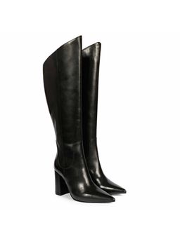 Saint G - Celia Black Leather Block Heel Long Boots