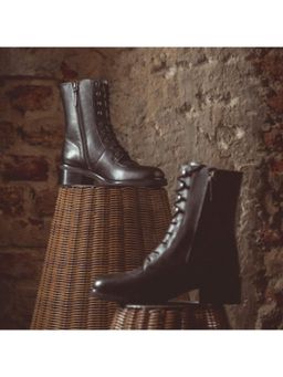 Saint G - Kayla Black Leather Lace Up High Ankle Boots