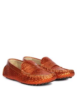 Saint G - Liana Orange Woven Leather Loafers