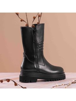 Saint G - Diana Black Leather Zipper High Ankle Boots