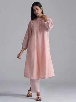 Ganga Fashions - Women Baby Pink Quartz Mul-Mul A-Line Co-Ord Set