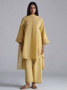 Ganga Fashions - Women Jojoba Yellow Chanderi Kurta with Pant and Dupatta