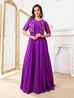 INDDUS - Women Purple Silk Blend Dress with Jacket