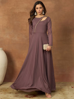 INDDUS - Women Brown Solid Gotta Detailed Ethnic Dress