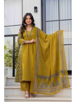 JAIPUR SARAI - Women Ethnic Motifs Green Empire Pure Cotton Kurta with Pant And Dupatta