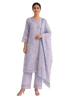 M MARCH LABEL - Women Lavender Dreams Floral Printed Kurta with Pant and Dupatta