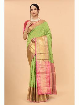 JUST FASHION - Women Green Woven Design Banarasi Art Silk Saree with Unstitched Blouse