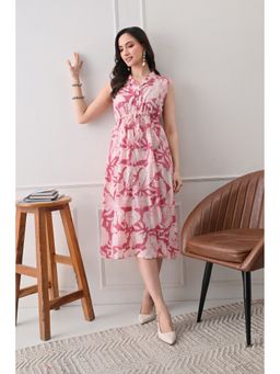 DECKEDUP - Women’s Elegant Pink Notched Lapel Floral Print Dress