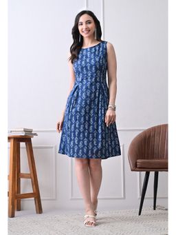 DECKEDUP - Women’s Elegant Indigo Paisley Print A-Line Dress