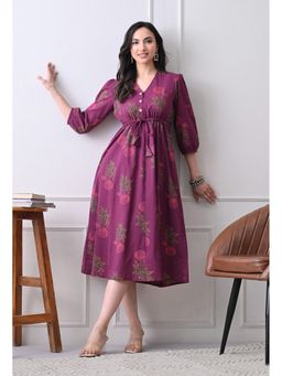 DECKEDUP - Women’s Elegant Magenta Floral Print Dress