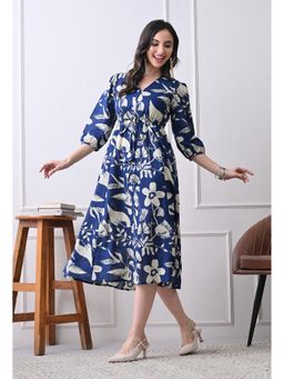 DECKEDUP - Women’s Elegant Indigo Floral Print Dress