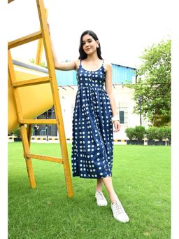 DECKEDUP - Women Indigo Polka Dot Print Dress