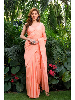 Beatitude - Peach Kota Handwoven Banswara Silk Saree with Unstitched Blouse