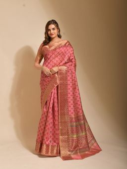 Odette - Pink Art Silk Designer Saree with Unstitched Blouse