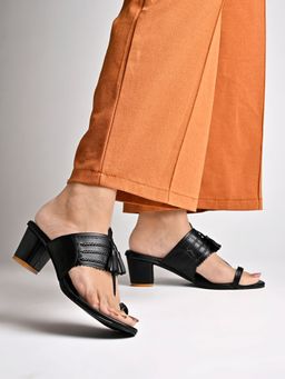 Shoetopia - Classic Heeled Black Kolhapuri