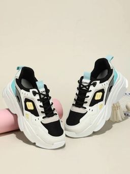 Shoetopia - Colorblock Breathable Black Chunky Sneakers for Women