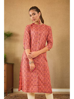 Soch - Women Pink Rayon Floral Print Kurta