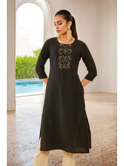 Soch - Women Black Viscose Embellished Kurta