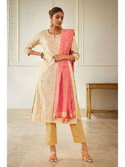 Soch - Cream Chanderi Embroidered Kurta with Pant & Dupatta (Set of 3)