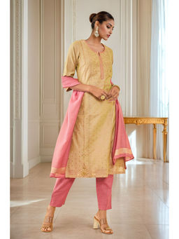 Soch - Beige Chanderi Embroidered Kurta with Pant & Dupatta (Set of 3)