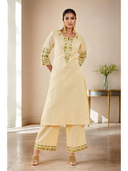 Soch - Off White Rayon Embroidered Kurta with Palazzo & Dupatta (Set of 2)