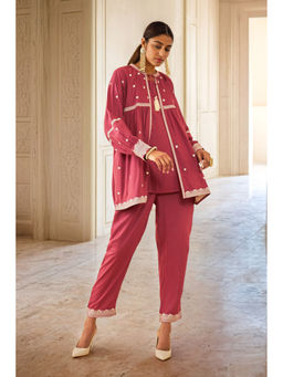 Soch - Pink Rayon Slub Embroidered Co-ord (Set of 3)