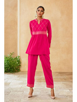 Soch - Pink Rayon Slub Embroidered Co-ord (Set of 2)