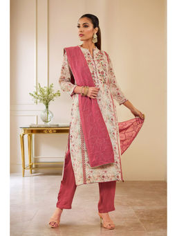 Soch - Beige Poly Linen Embroidered Kurta with Pant & Dupatta (Set of 3)