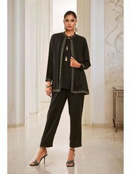 Soch - Black Rayon Slub Embroidered Co-ord (Set of 3)