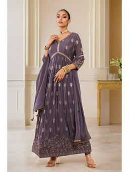 Soch - Women Purple Viscose Embellished Anarkali Kurta with Churidar & Dupatta (Set of 3)