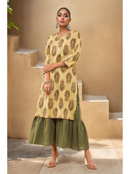 Soch - Women Beige Cotton Floral Kurta with Inner (Set of 2)