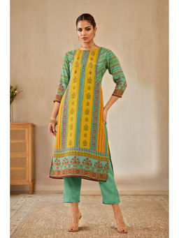 Soch - Women Multi-Color Cotton Colorblock Kurta with Pant (Set of 2)