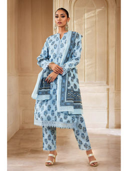 Soch - Women Blue Kota Floral Kurta with Pant & Dupatta (Set of 3)