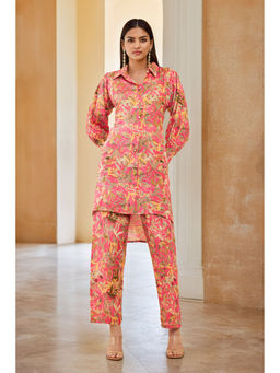 Soch - Womens Pink Rayon Floral Print Co-Ord (Set of 2)