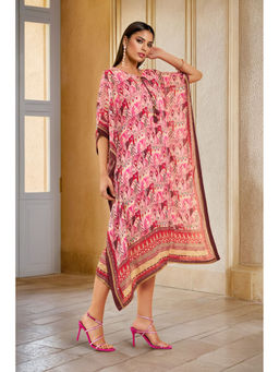 Soch - Womens Pink Viscose Kaftan with Faux Mirror & Sequins