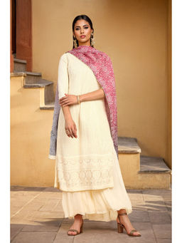 Soch - Womens Off White Georgette Embroidered Kurta with Palazzo and Dupatta (Set of 3)
