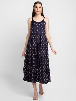 Globus - Navy Strappy Embroidered Printed Dress