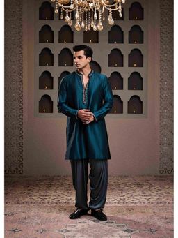 HISTORI - Chanderi Men Teal Embellished Kurta with Salwar