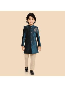 ETHNIKS NEURON - Teal Embroidered Jodhpuri Sherwani and Pant