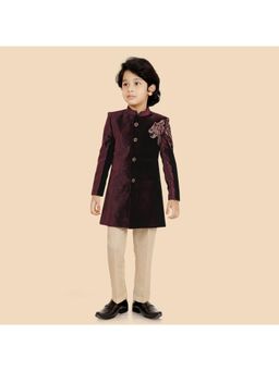 ETHNIKS NEURON - Wine Embroidered Jodhpuri Sherwani and Pant