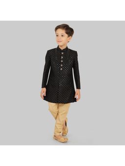 ETHNIKS NEURON - Black Sequence Embroidered Sherwani with Pant and Mala